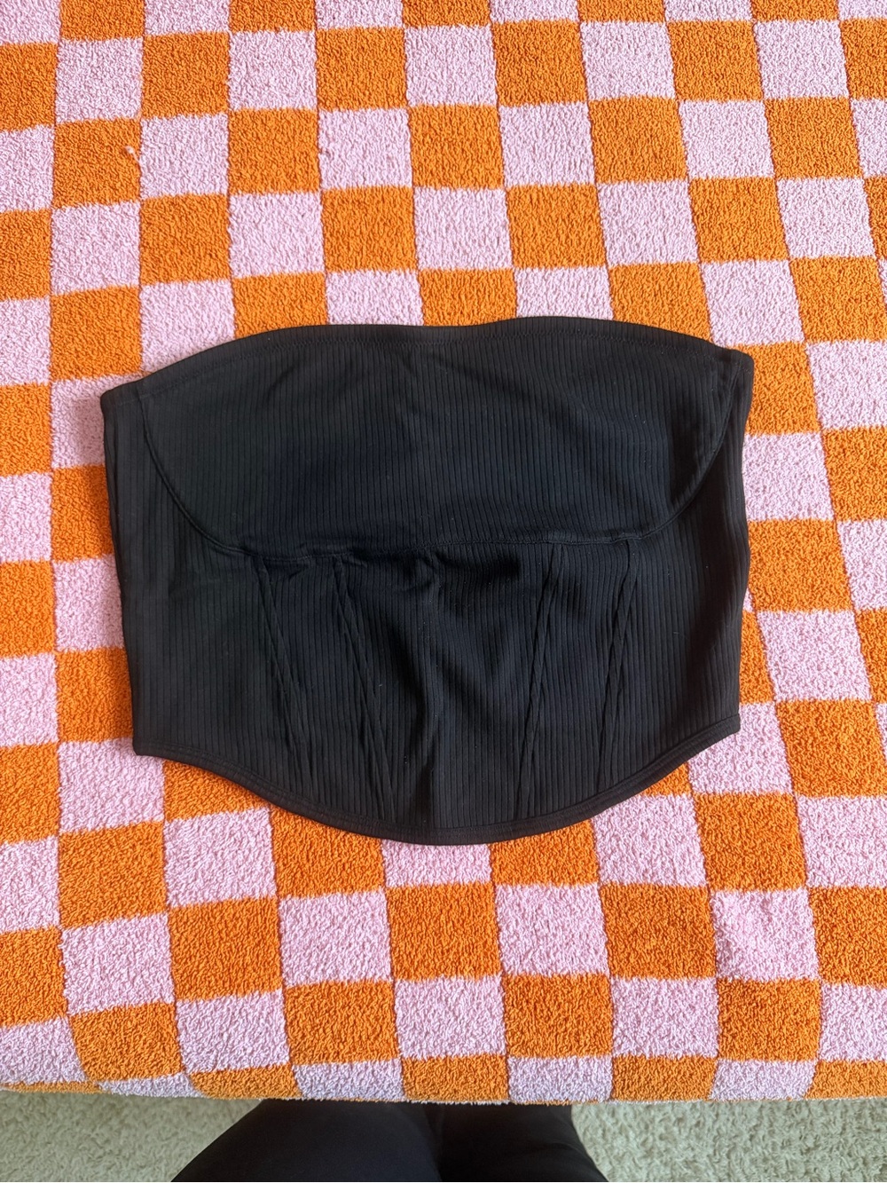 Victoria Secret Pink Black Ribbed Strapless Bustier Top